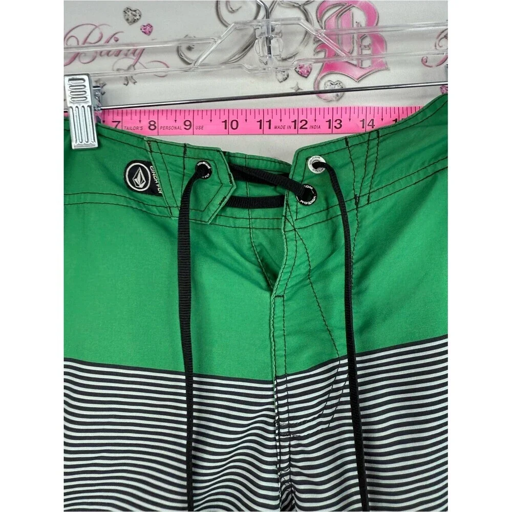 Volcom board shorts surf Green Black Neon Yellow Striped Board Shorts